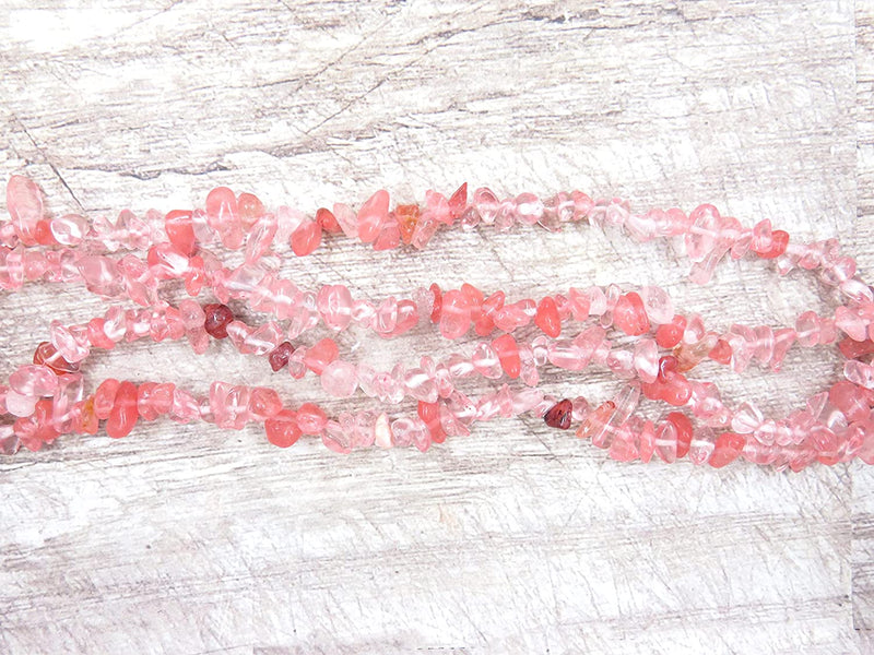 Cherry Quartz Chips semi-precious stone, 2 strings 32" each, beads irregular size 4 to 7mm