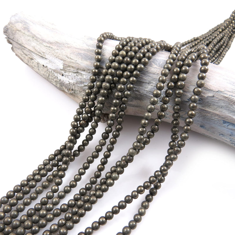 170 beads Pyrite Natural Semi-precious 4mm round (Pyrite 4mm 2 strings-170 beads)