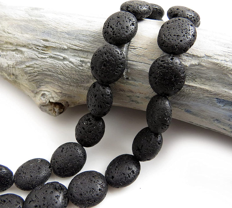 2 Lava Stone strings, natural volcanic stone 15x13x7mm beads flat ovals