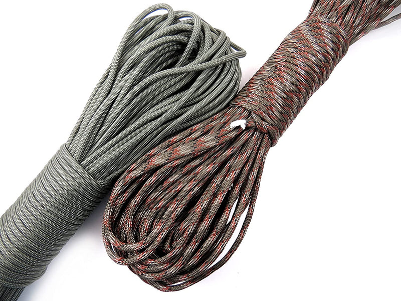 60m Paracord 330lb 7 internal strands, 10 clasps 15mm included, perfect for survival bracelets, 2 colors Terra Mix and Grey