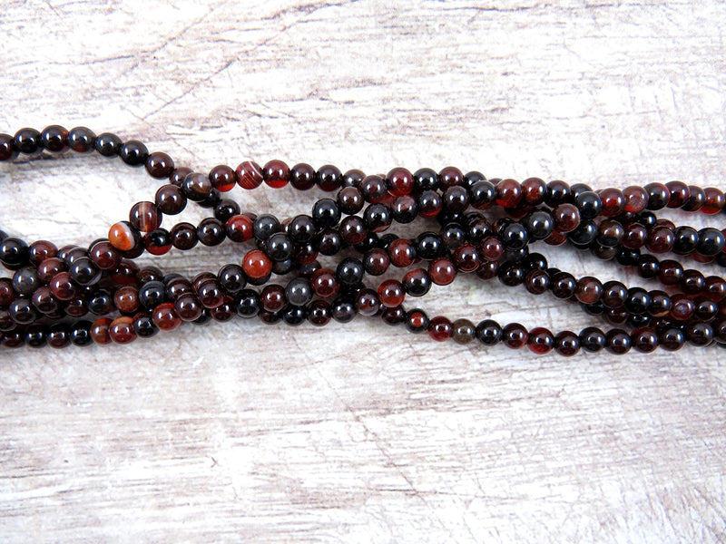 170 beads Natural Dark Agate Semi-precious 4mm round (Natural Dark Agate 4mm 2 strings-170 beads)
