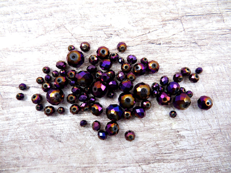 300 pcs Faceted Crystal Rings, Mix of 4 sizes, color Metallic Purple