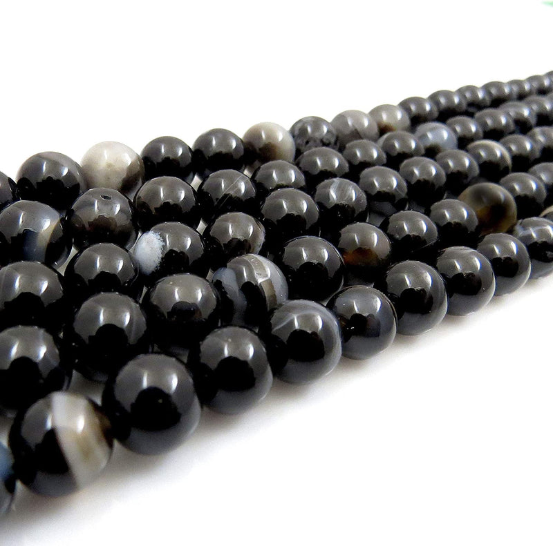 Agate Lace noire Pierres semi-précieuses 8mm rondes, 45 billes/15” corde (Agate Lace Noire 2 cordes-90 billes)