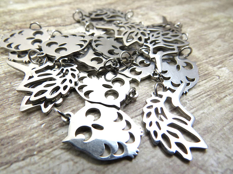 20 pcs Stainless Steel Owl-Licorn Charms assorted, 10 pieces per model