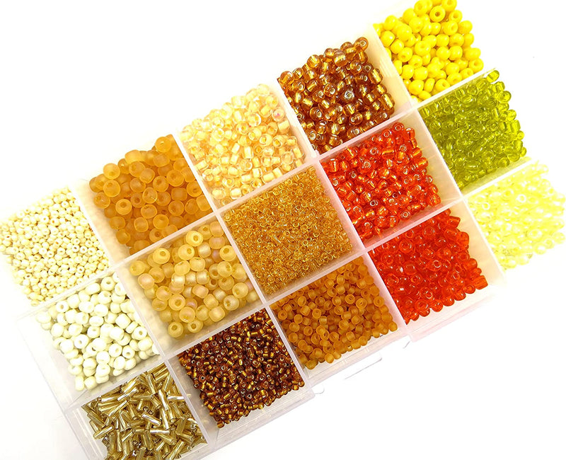 Yellow Collection Boxed Rockwork Beads, size #4 to 10, 15 Assorted Colors