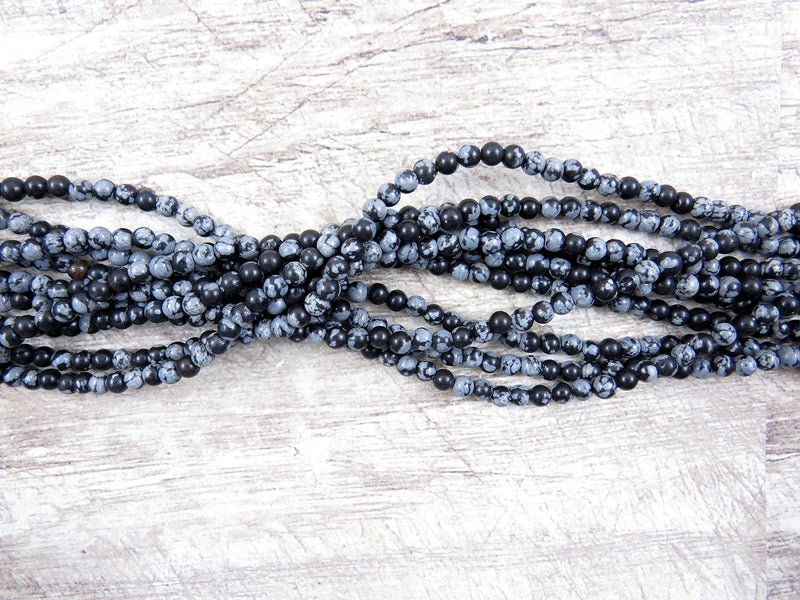 170 beads Semi-precious Snowflake Obsidian 4mm round (Snowflake Obsidian 4mm 2 strings-170 beads)