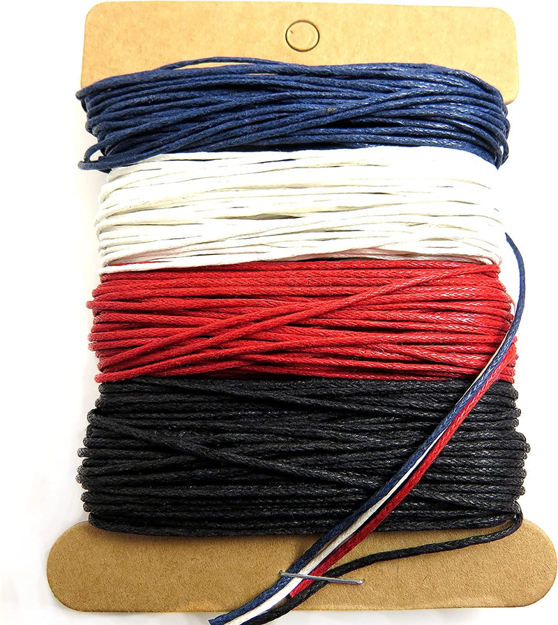 40m Cotton Cord 1mm, 4 colors 10m each Navy-Red-White-Black