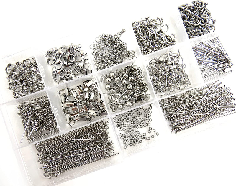 Boîte Collection de composantes en acier inoxydable, 805 pièces en 13 styles pour la fabrication de bijoux