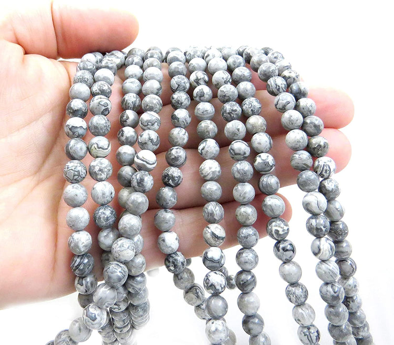Jasper Mapstone Semi-precious stones 6mm round, 60 beads/15" string (Jasper Mapstone 6mm 2 strings-120 beads)