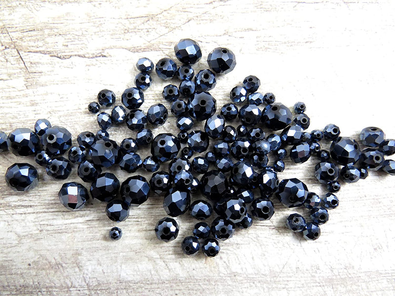 300 pcs Faceted Crystal Rings, Mix of 4 sizes, Hematite