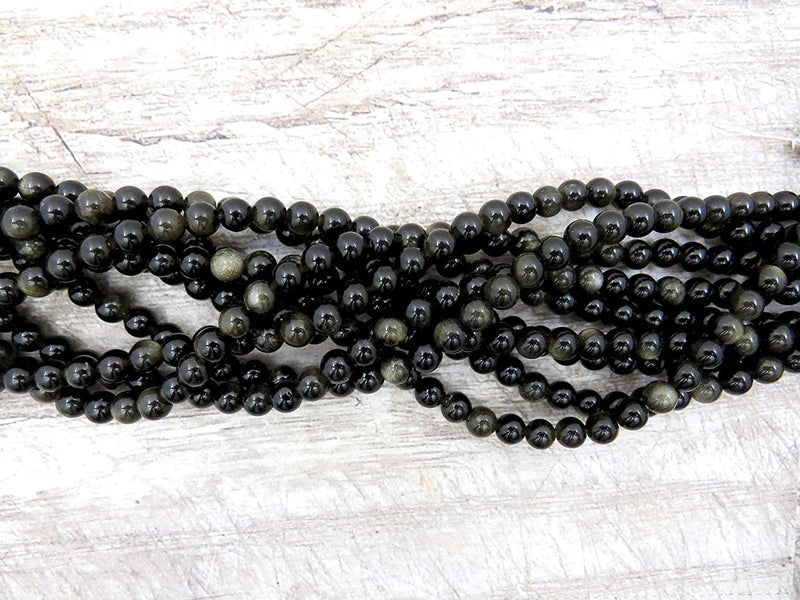 Golden Sheen Obsidian 6mm round semi-precious stones, 60 beads/15" rope (Golden Sheen Obsidian 6mm 2 ropes-120 beads)