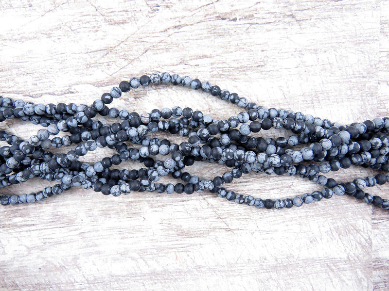 170 beads Obsidian Snowflake Matte Semi-precious 4mm round (Obsidian Snowflake Matte 4mm 2 strings-170 beads)