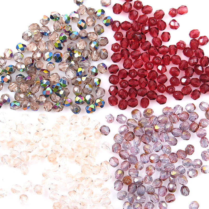 400pcs Czech Fire Polish 4mm beads Crystal faceted, Mix of 4 colors shades of Rosaline