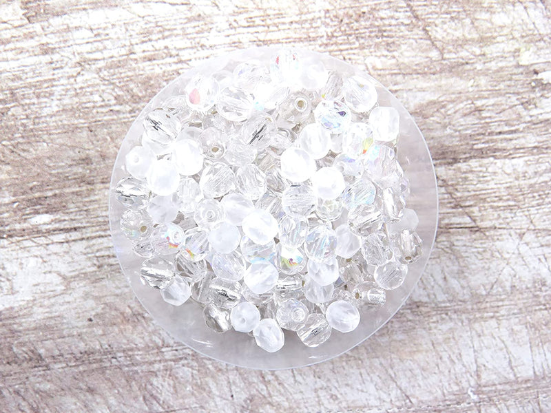 400pcs Czech Fire Polish 6mm beads Crystal faceted, Mix of 4 colors shades Clear