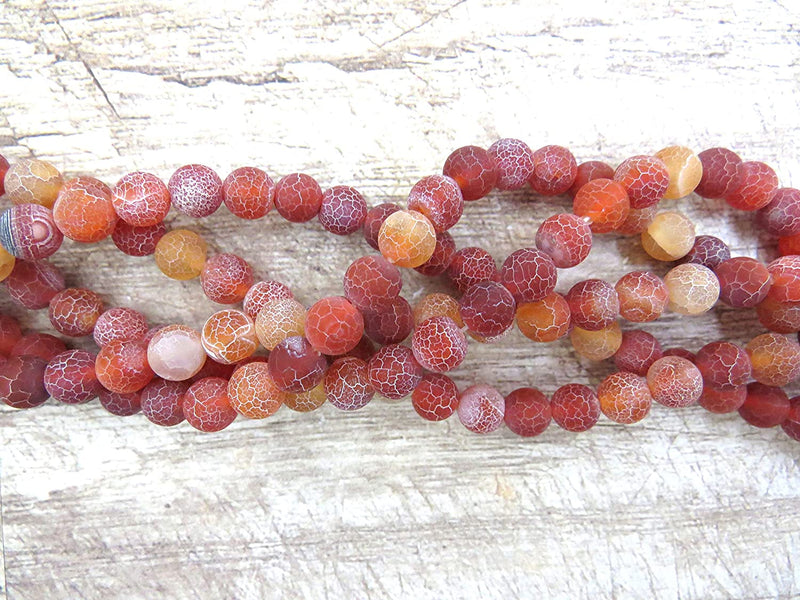 Fire Crackle Orange Agate Semi-precious Stone Matte, beads round 8mm, 45 beads/15" rope (Orange Fire Crackle Agate 2 ropes-90 beads)
