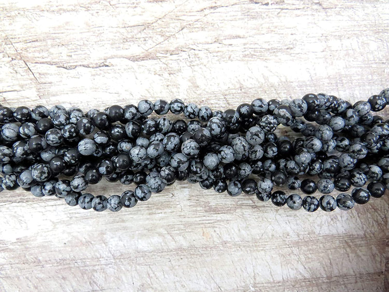 Obsidienne Snowflake Pierres semi-précieuses 6mm ronde, 60 billes/15” corde (Obsidian Snowflake 6mm 2 cordes-120 billes)