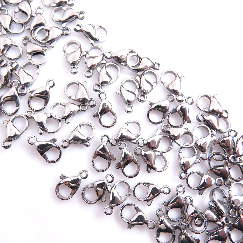 100pcs Stainless Steel Lobster Clasps 12mm, 100 pieces per bag