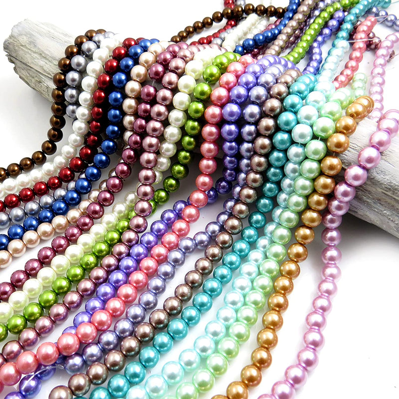 1080pcs Collection de Perles de Verre format 8mm en 20 couleurs différentes, mix de 20 cordes de 54 perles chacune