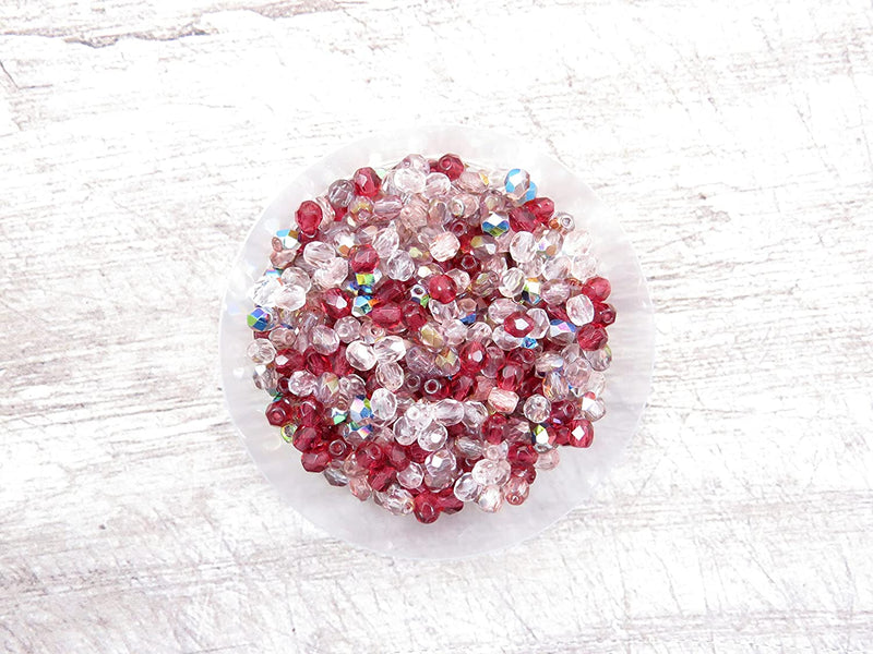 400pcs Czech Fire Polish 4mm beads Crystal faceted, Mix of 4 colors shades of Rosaline