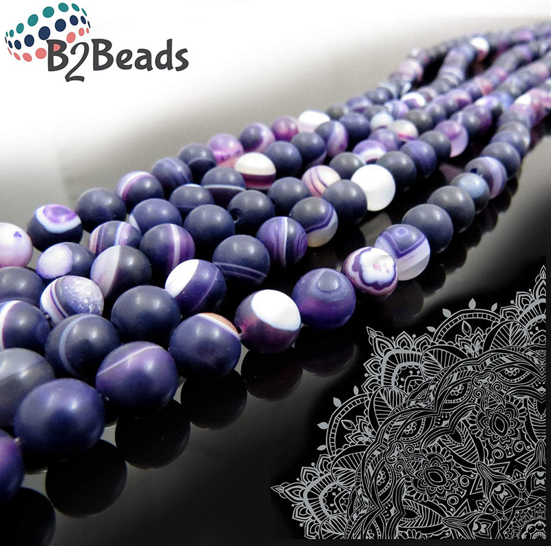 Purple Lace Agate Semi-precious Stone Matte, beads round 8mm, 45 beads/15" rope (Purple Lace Agate 2 ropes-90 beads)