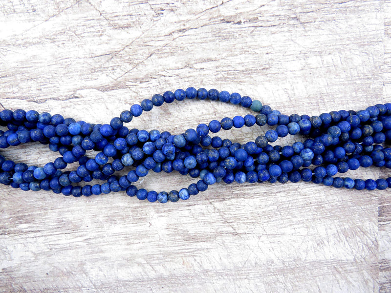 85 beads Lapis Lazuli Mat Semi-precious 4mm round (Lapis Lazuli Mat 4mm 1 string-85 beads)