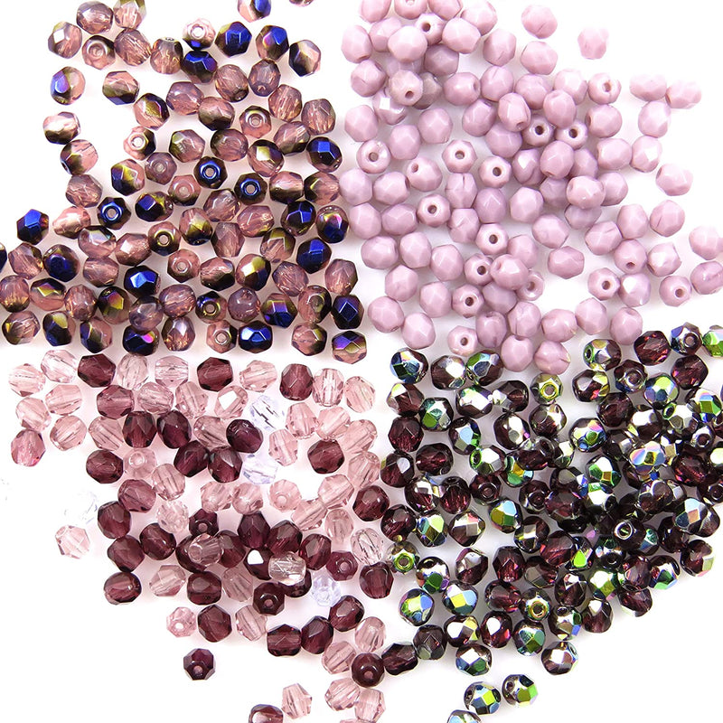 400pcs Czech Fire Polish 4mm beads faceted Crystal, Mix of 4 colors shades of Amethyst