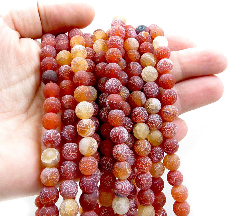 Fire Crackle Orange Agate Semi-precious Stone Matte, beads round 8mm, 45 beads/15" rope (Orange Fire Crackle Agate 2 ropes-90 beads)