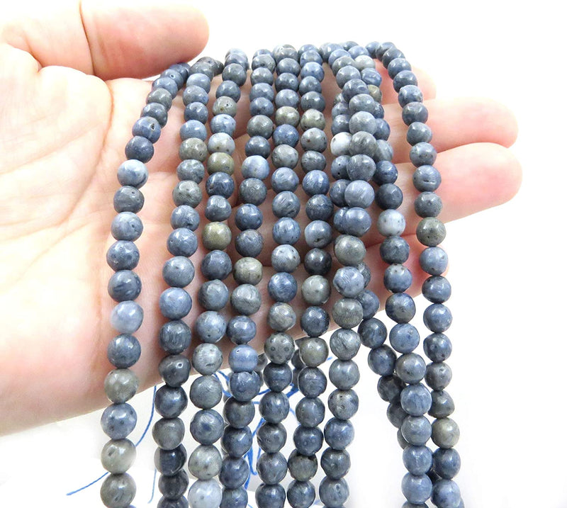 Coral Blue Semi-precious stones 6mm round, 60 beads/15" rope (Coral Blue 6mm 2 ropes-120 beads)