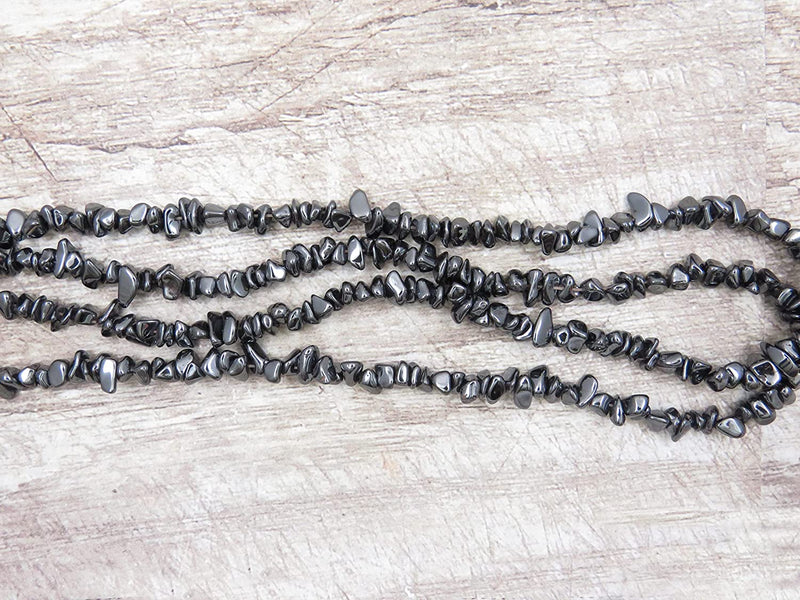 Hematite Chips Pierre semi-précieuse Non-Magnetic, 2 cordes 32" chacune, billes irrégulières Size 4 to 6mm, Verified and Packaged in Canada