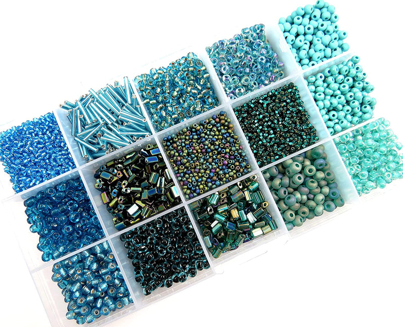 Perles de Rocaille Turquoise Collection Boîte Format no4 à 10, 15 Couleurs Assorties