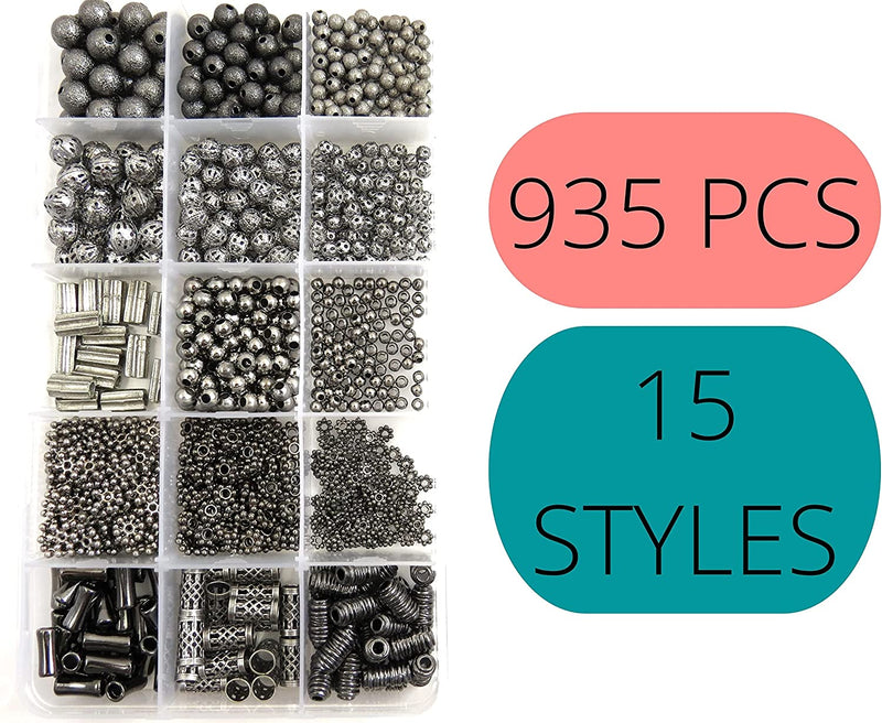 935 pcs Boîte Collection de billes plaquées couleur Black Nickel, 15 Styles