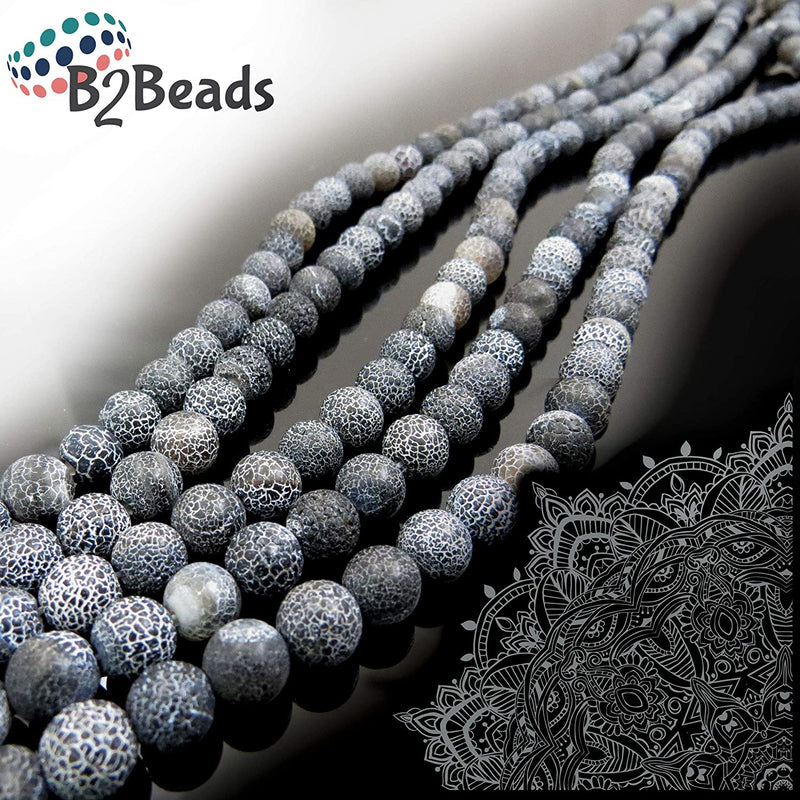Black Fire Crackle Agate Semi-precious Stone Matte, beads round 8mm, 45 beads/15" string (Black Fire Crackle Agate 2 strings-90 beads)