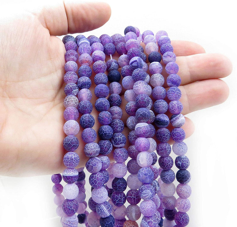 Purple Fire Crackle Agate Semi-precious Stone Matte, beads round 8mm, 45 beads/15" cord (Purple Fire Crackle Agate 2 cords-90 beads)