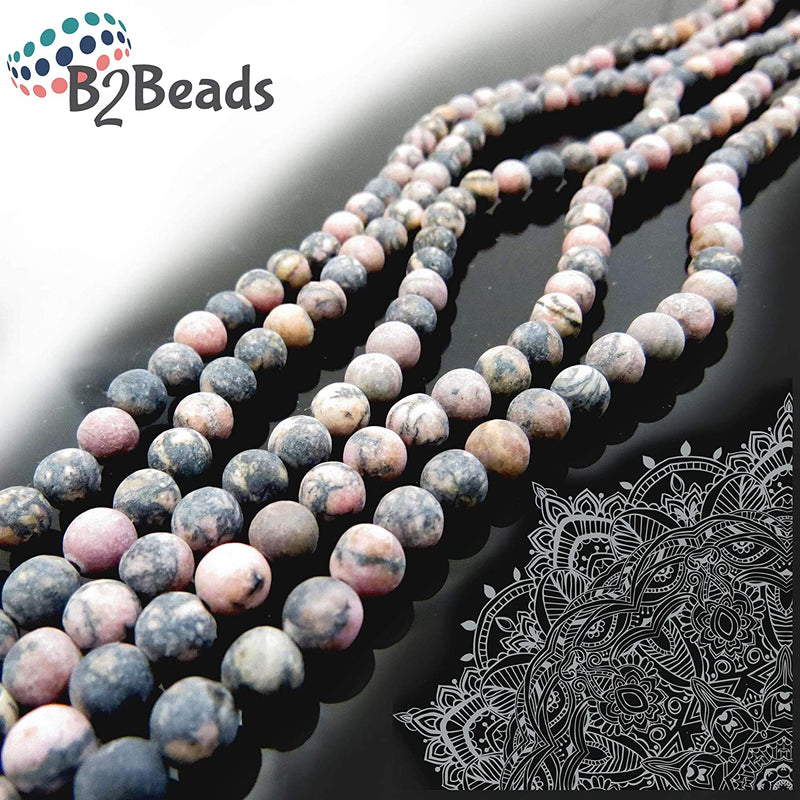 Black Rhodonite Semi-precious Stone Matte, beads round 8mm, 45 beads/15" string (Black Rhodonite 2 strings-90 beads)