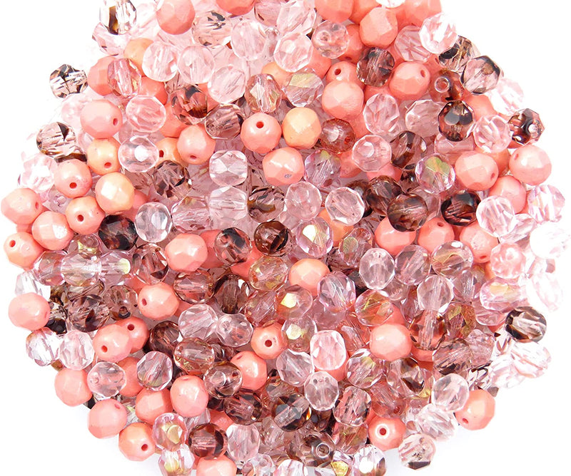 400pcs Czech Fire Polish 6mm beads faceted Crystal, Mix of 4 colors shades of Coral