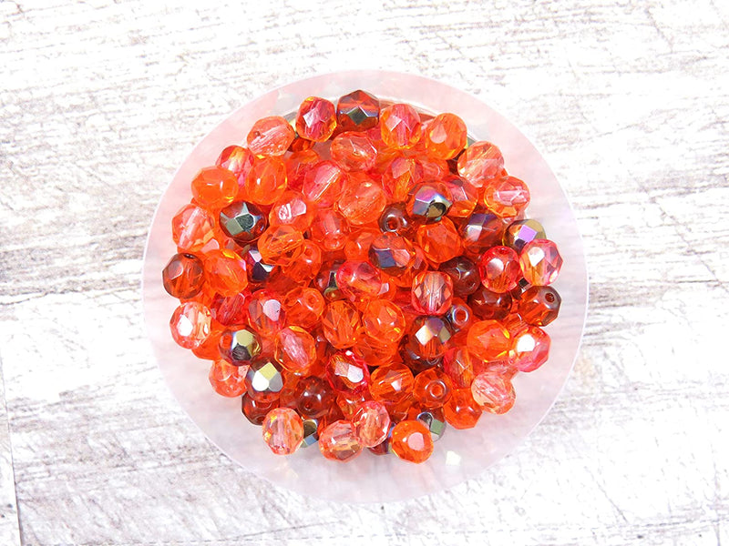400pcs Czech Fire Polish 6mm beads Crystal faceted, Mix of 4 colors shades of Orange
