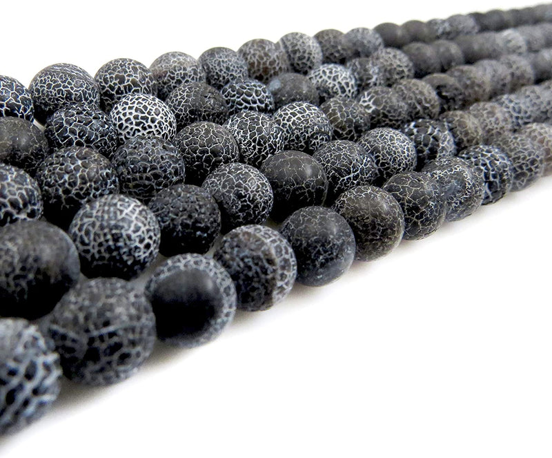 Black Fire Crackle Agate Semi-precious Stone Matte, beads round 8mm, 45 beads/15" string (Black Fire Crackle Agate 2 strings-90 beads)
