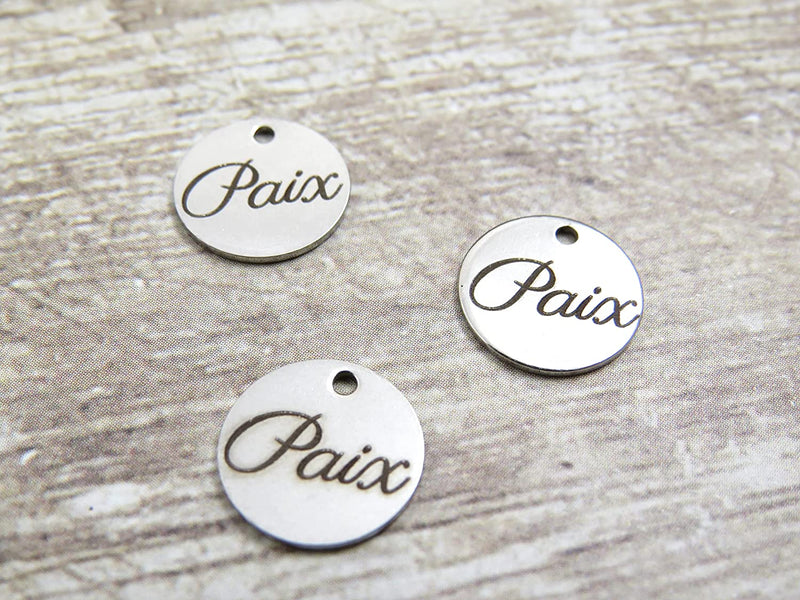 12 pcs Stainless Steel "Peace" Charm Round 12mm