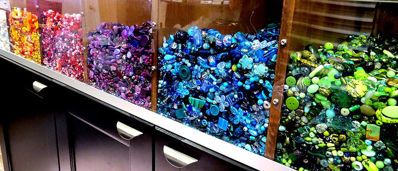 1kg Billes en vrac variées, verres, bois, acrylique, cristal,... Formats assortis, Mix Bleus/Turquoises