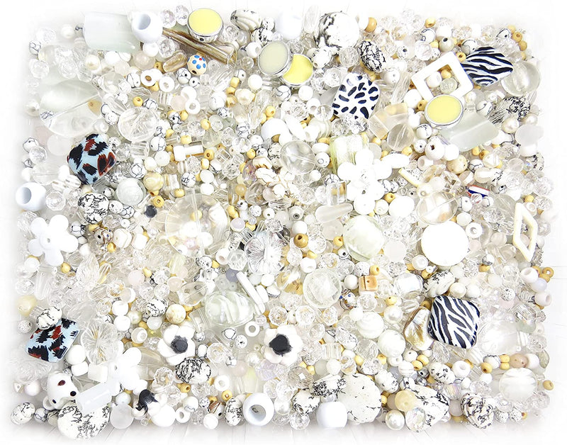 1kg beads bulk various, glass, wood, acrylic, crystal,... Assorted sizes, Mix Clear and White