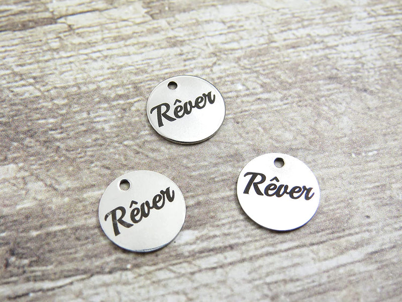 12 pcs Stainless Steel "Dream" Charm Round 12mm
