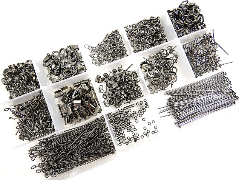 Boîte Collection de composantes, plaquées couleur Black nickel, 805 pièces en 13 différents styles, tout le nécessaire pour la fabrication de bijoux