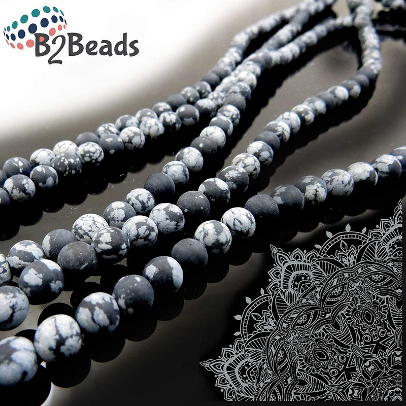 Obsidian Snowflake Semi-precious Stone Matte beads 6mm round, 60 beads/15" rope (Snowflake Obsidian 6mm 2 ropes-120 beads)