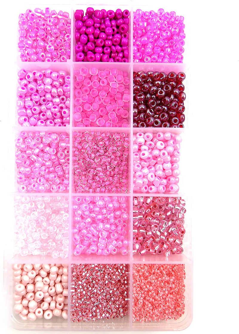 Perles de Rocaille Boîte Collection Rose, Format no4 à 10, 15 Couleurs Assorties