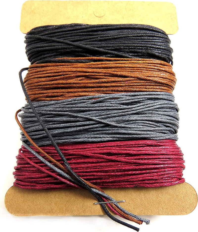 40m Waxed Cotton Cord 1mm, 4 colors 10m each Black-Brown-Grey-Burgundy