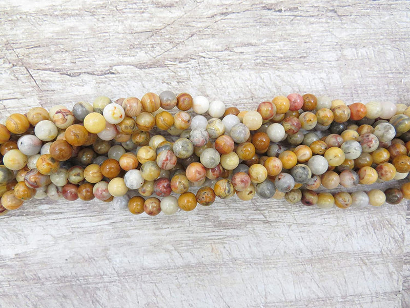 Yellow Crazy Agate 6mm round semi-precious stones, 60 beads/15" rope (Yellow Crazy Agate 6mm 2 ropes-120 beads)