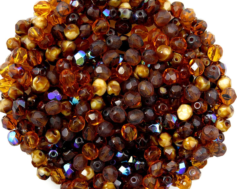 400pcs Czech Fire Polish 6mm beads Crystal faceted, Mix of 4 colors shades of Brown