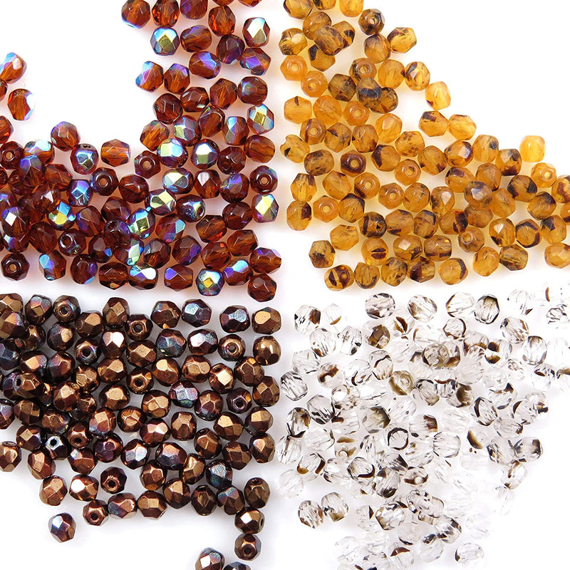 400pcs Czech Fire Polish 4mm beads Crystal faceted, Mix of 4 colors Dark Topaz shades