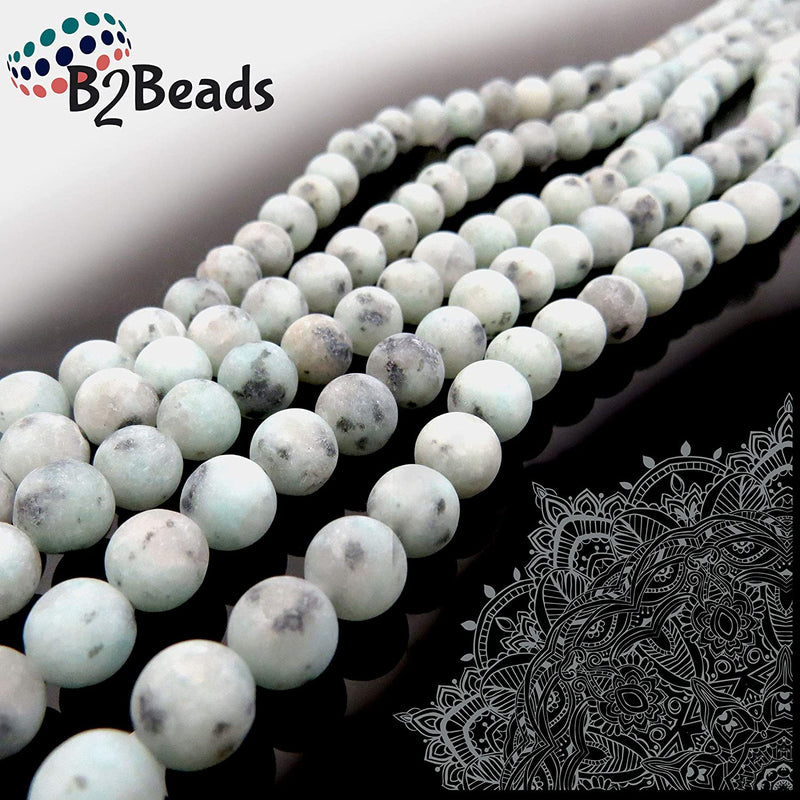 Semi-precious Stone Matte, beads round 8mm, 45 beads/15" rope (Jasper Kiwi Sesame 2 rope-90 beads)