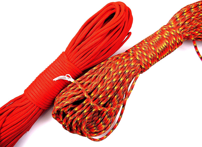 60m Paracord 330lb 7 internal strands, 10 clasps 15mm included, perfect for survival bracelets, 2 colors Red and Fire Mix